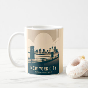 Taza De Café Panorámica minimalista vintage de la ciudad de Nue