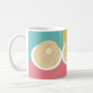 Taza De Café Panqueques Jarabe Goteando Colorido Rosa Turquesa