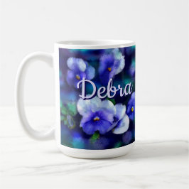 Taza De Café Pansias azules Pansy Flor Floral personalizada