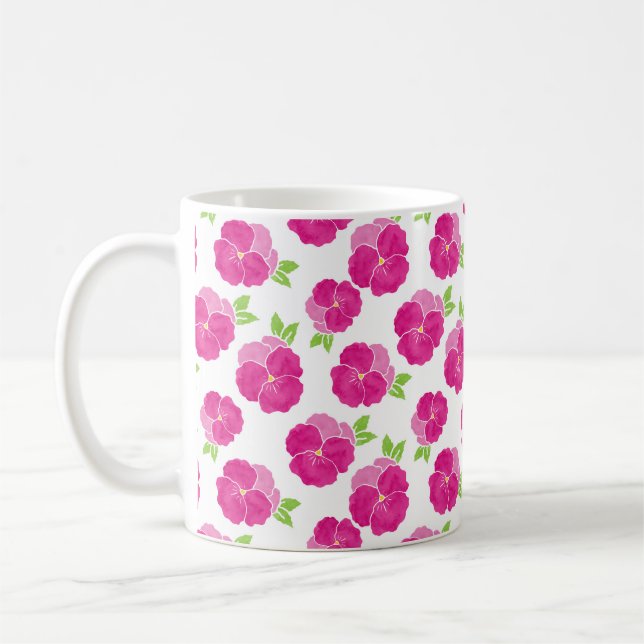 Taza De Café Pansias de acuarela rosa magenta (Izquierda)
