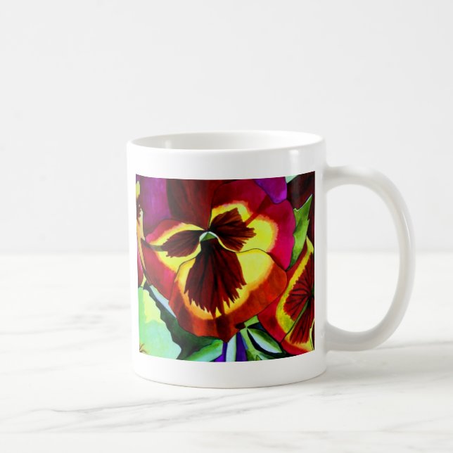 Taza De Café Pansias rojas acuarela flor arte original (Derecha)