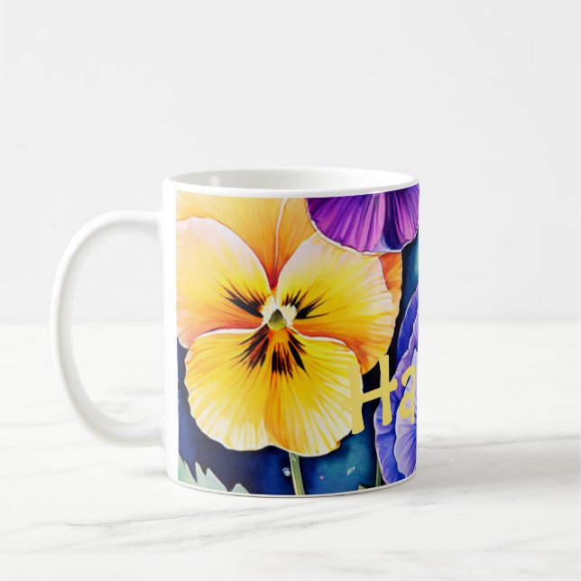 Taza De Café Pansies acuarela Mug personalizado (Izquierda)