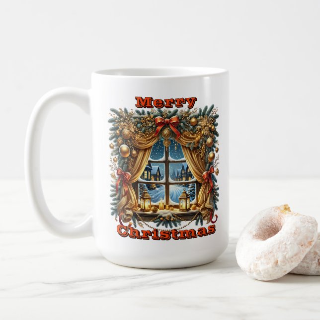 Taza De Café Pantalla de ventana festiva radiante (Con donut)