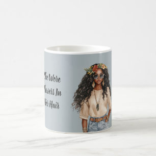 Taza De Café Pantalones vaqueros femeninos negros con flores en