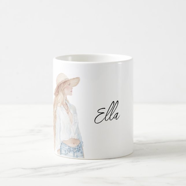 Taza De Café Pantalones vaqueros femeninos rubios (Centro)