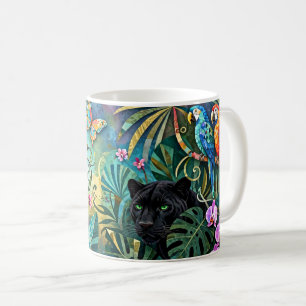 Taza De Café Pantera negra África Alegre estilo collage Selva