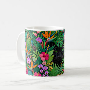 Taza De Café Pantera Negra Flores de la Jungla y Follaje Tropic