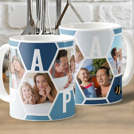 Taza De Café Papa 5 Photo Editable 4 Letter Bee and Honeycomb