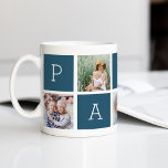 Taza De Café Papá | Abuelo 5 Collage de fotos<br><div class="desc">Crea un dulce aguijón para un querido abuelo este Día del Padre o Día de los Abuelos con este sencillo diseño que incluye cinco de tus fotos favoritas de cuadrado o Instagram, dispuestas en un diseño de collage con cuadrados alternados en azul oscuro, deletreando "Papa" con un mensaje personalizado en...</div>