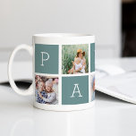 Taza De Café Papá | Abuelo 5 Collage de fotos<br><div class="desc">Crea un dulce aguijón para un querido abuelo este Día del Padre o Día de los Abuelos con este sencillo diseño que incluye cinco de tus fotos favoritas de cuadrado o Instagram, dispuestas en un collage con cuadrados alternados en verde, deletreando "Papa" con un mensaje personalizado en el último cuadrado...</div>