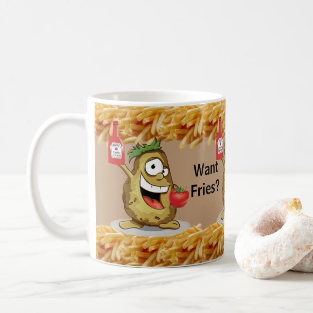 Taza De Café Papa Beige, Fries Francesas, Mug Ketchup (Con donut)