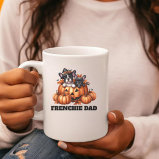 Taza De Café Papá Bulldog Francés Halloween Calabazas