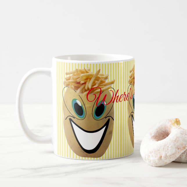 Taza De Café Papa de la franja amarilla, Fries francesas, Ketch (Con donut)
