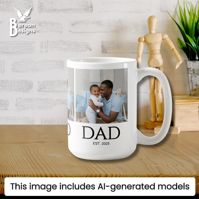 Taza De Café Papá Establecido Clásico Gorras Blanco Foto (Stylish DAD ESTABLISHED photo mug. Ideal Father's Day or birthday gift for dads.)