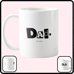 Taza De Café Papá Estableció Año Personalizado Moderno y Negrit
