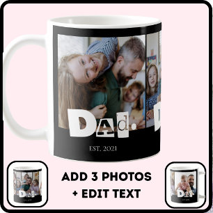 Taza De Café Papá Estableció Moderno Collage De Fotos De 3 Niño
