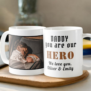 Taza De Café Papa Héroe Día del Padre Foto de Familia