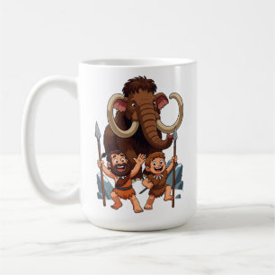 Taza De Café Papá hombre de las cavernas y su hijo cazan mamuts
