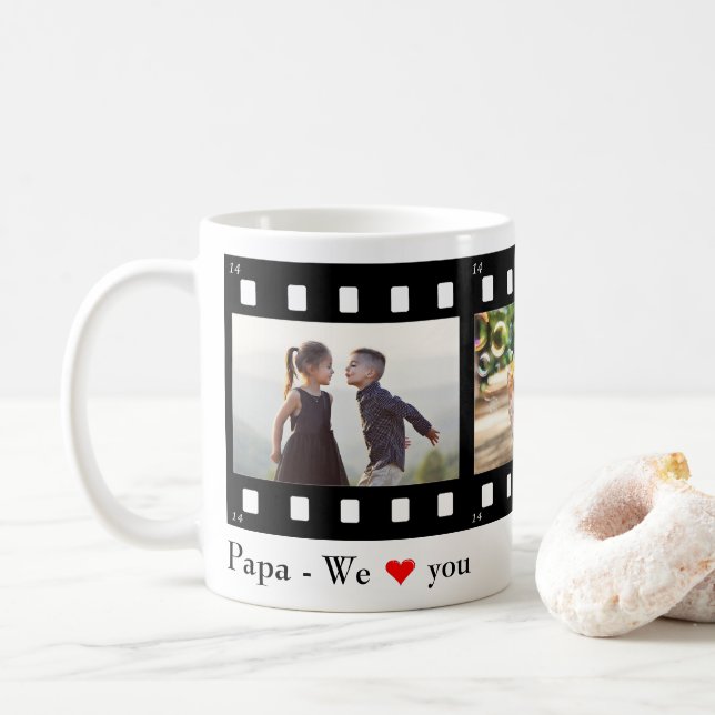 Taza De Café Papa Love You Photo Film Strip Collage Template (Con donut)