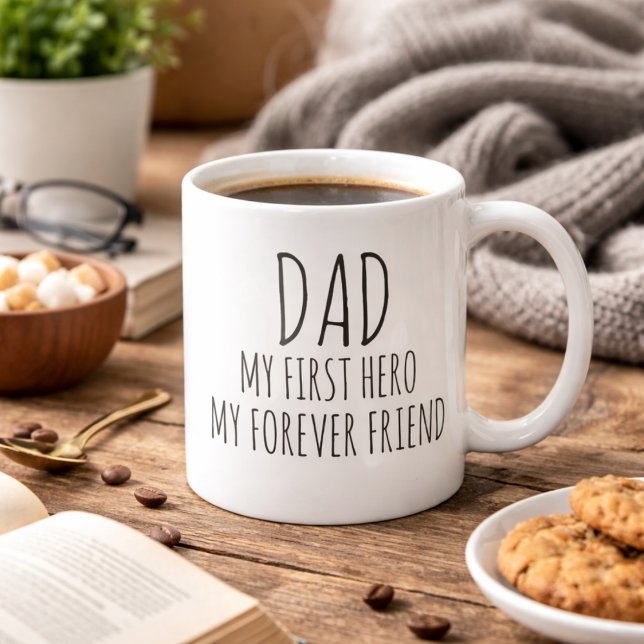 Taza De Café Papá Mi Primer Héroe Mi Amigo Para Siempre Minimal (Dad My First Hero My Forever Friend Minimalist Coffee Mug)