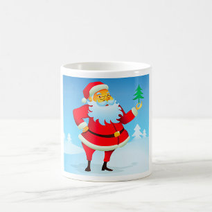 Taza De Café Papá Noel caprichoso con un pequeño árbol de Navid