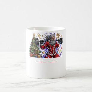 Taza De Café Papá Noel divertido en el gimnasio levantando pesa