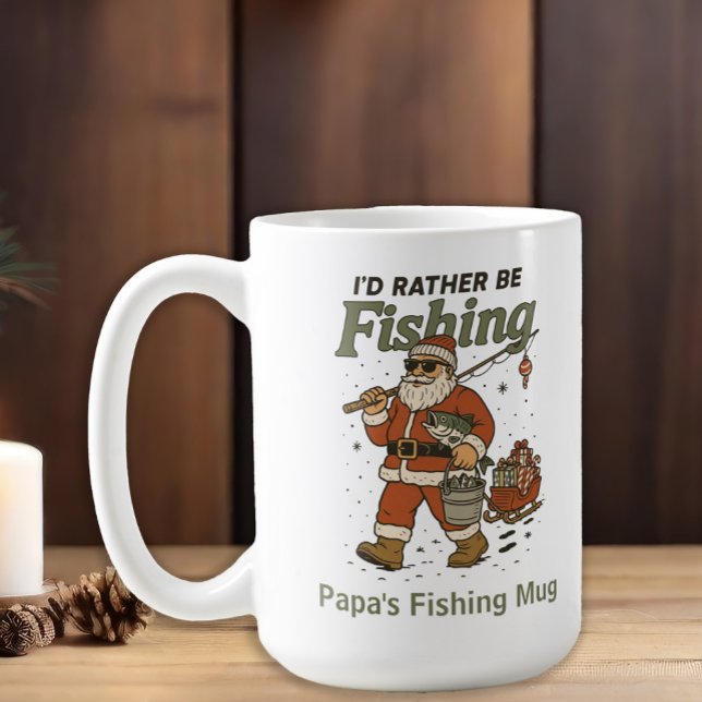 Taza De Café Papá Noel divertido prefiere ir de pesca  (Santa Claus "I'd rather be fishing" custom mug for the fisherman)