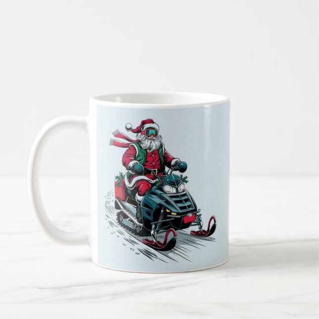 Taza De Café Papá Noel en un moto de nieve (Izquierda)