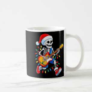 Taza De Café Papá Noel esqueleto tocando guitarra rock divertid
