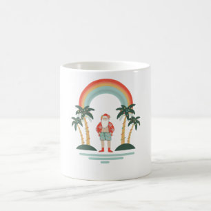 Taza De Café Papá Noel hawaiano navideño colorido