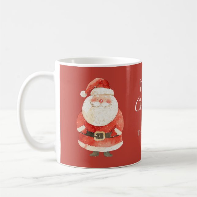Taza De Café Papá Noel lindo con nombre Feliz Navidad Rojo (Izquierda)