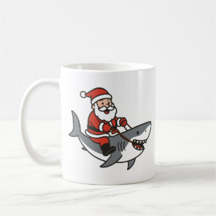 Taza De Café Papá Noel Lindo Montando un Tiburón Navidad Divert