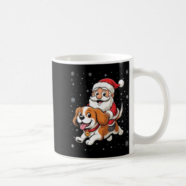 Taza De Café Papá Noel montando un Cavalier King Charles Spanie (Derecha)
