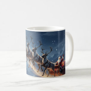Taza De Café Papá Noel Reno Trineo Navidad Luna Llena Montaña