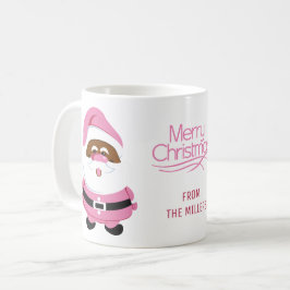 Taza De Café Papá Noel rosado africano-estadounidense Feliz Nav