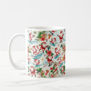 Taza De Café Papá Noel surfeando en vacaciones de Navidad