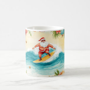 Taza De Café Papá Noel surfeando en vacaciones de Navidad