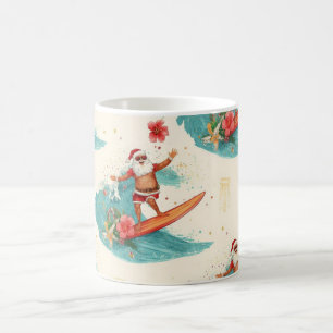 Taza De Café Papá Noel surfeando en vacaciones de Navidad