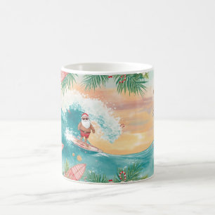 Taza De Café Papá Noel surfeando en vacaciones de Navidad