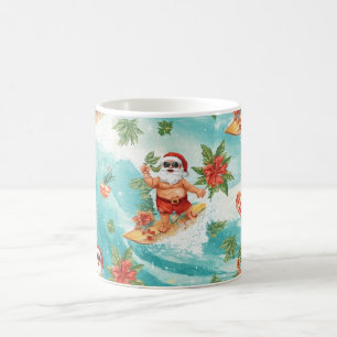 Taza De Café Papá Noel surfeando en vacaciones de Navidad