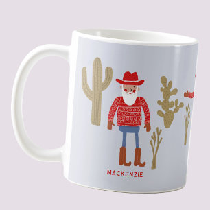 Taza De Café Papá Noel Vaquero Navidad Texto Personalizado