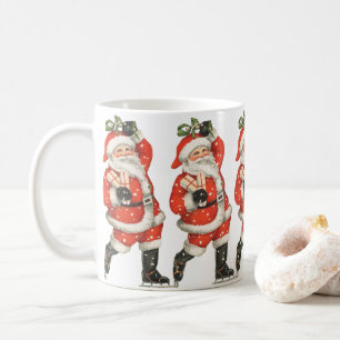 Taza De Café Papá Noel Victoriano patinador de hielo en Navidad