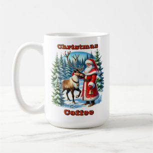 Taza De Café Papá Noel y renos en un bosque nevado