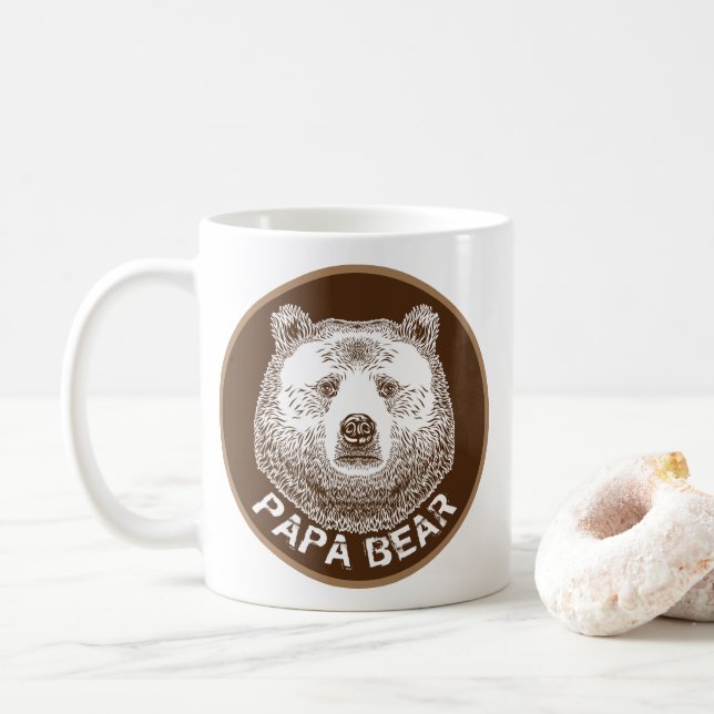 Taza De Café Papa Oso, Ilustracion de mano dibujada (Con donut)