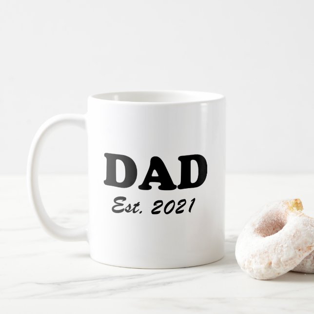 Taza De Café Papá personalizado estableció la fecha blanco negr (Con donut)