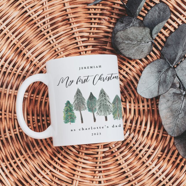 Taza De Café Papá Primero Fotos De Navidad Pinos Árboles (Subido por el creador)