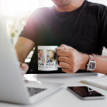 Taza De Café Papá te queremos Personalizado Padres Día Collage<br><div class="desc">¡Crea un regalo elegante y memorable para papá este Día del Padre! Esta taza de café personalizado presenta un collage de tres fotos familiares favoritas de los niños diseñadas como un diseño moderno y audaz de tipografía sans serif. Personalice el texto personalizado con los nombres de los niños y modifique...</div>