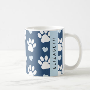 Taza De Café Papas de perro, garras blancas, corazones azules, 