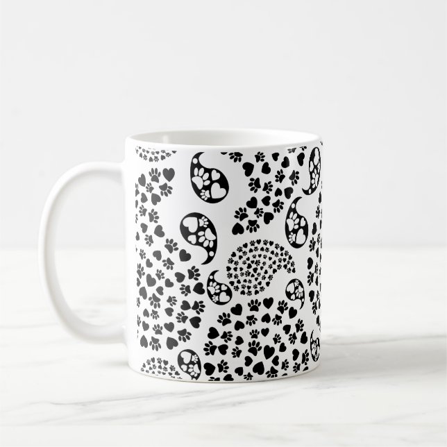 Taza De Café Papas De Perro Negro Y Blanco E Impresión Paisley  (Izquierda)