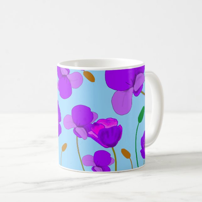 Taza De Café Papaver Poppy Lilac sobre fondo pálido-azul (Anverso derecho)